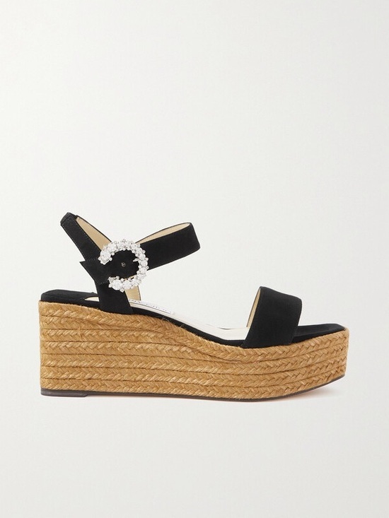 Jimmy Choo White Leather Mirabelle 70mm Espadrille Wedge Sandals 37